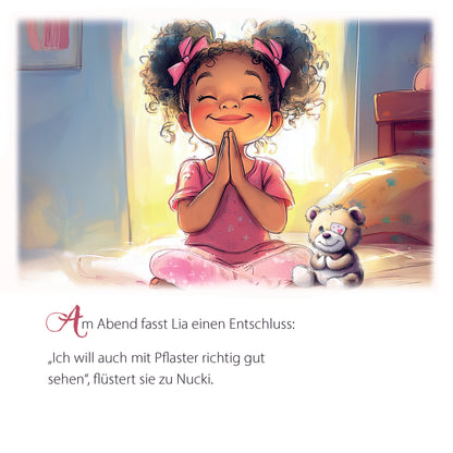 Lia sitzt mit Nucki auf ihrem Bett und fasst einen Entschluss