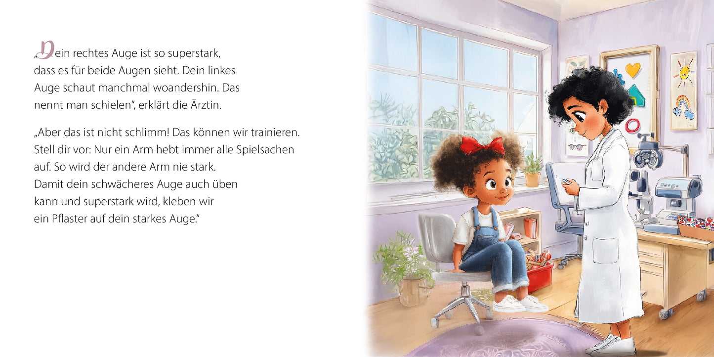 Lia wird von ihrer Augenärztin untersucht. 